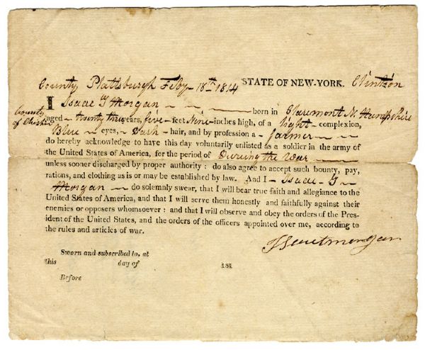 War of 1812 New York Soldier Enlistment & Bounty