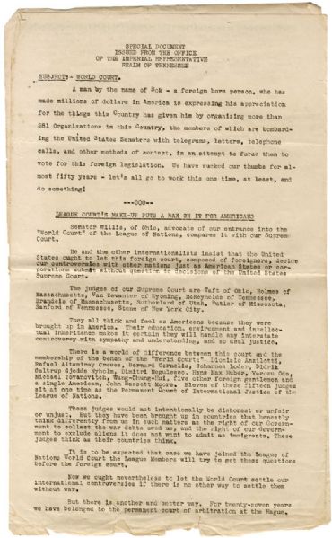 Klan “Special Document” on the World Court
