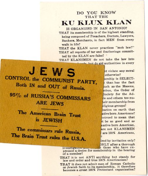 Two Early 1920’s Ku Klux Klan Anti-Jewish Propaganda