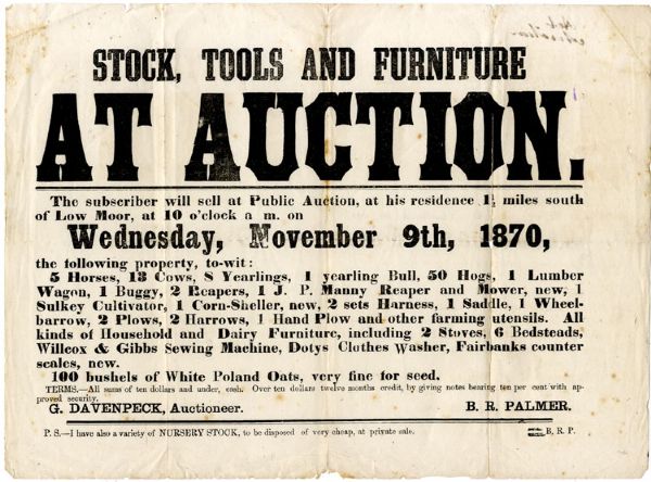 1870 Auction Broadside