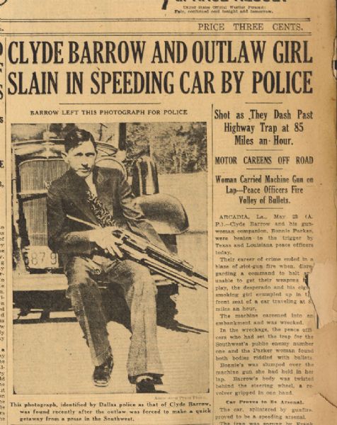 Report on The Killing of Gangster Clyde Barrow Issued the Day He Was Killed