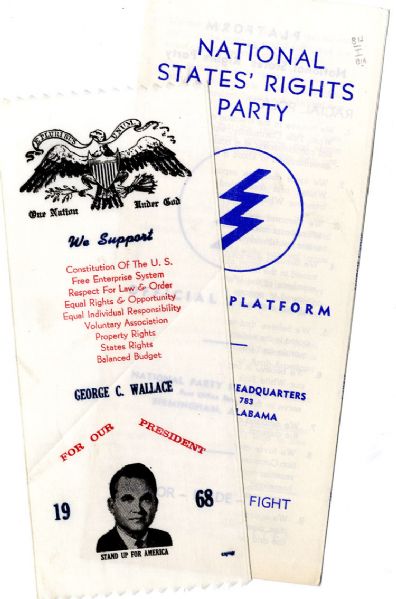 The National States Rights Party Pamphlet and George Wallace Silk Ribbon