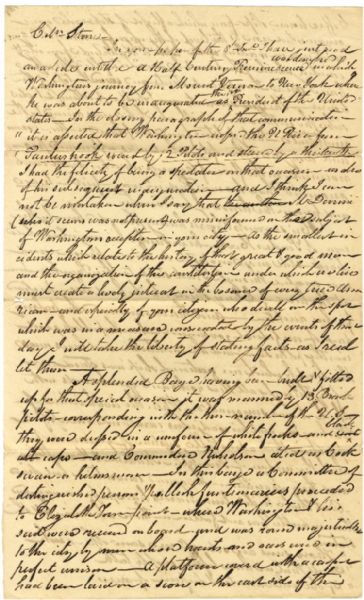 George Washington Becomes the Nations First President and The Inaugural Day is Recounted in this Letter by a Spectator at that Monumental Event