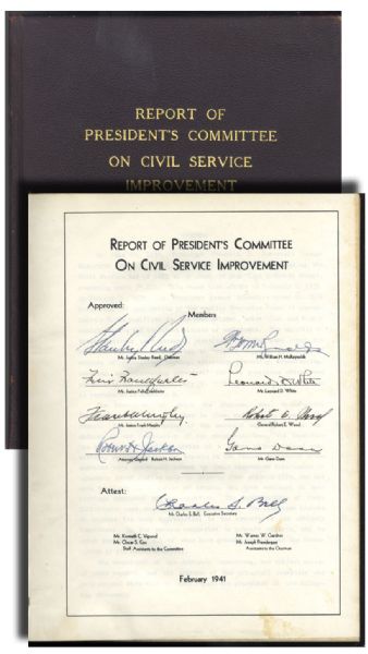 First edition of the Report of President's Committee on Civil Service Improvement, signed by all members of the committee Roosevelt entrusted with moving several thousand federal employees into t
