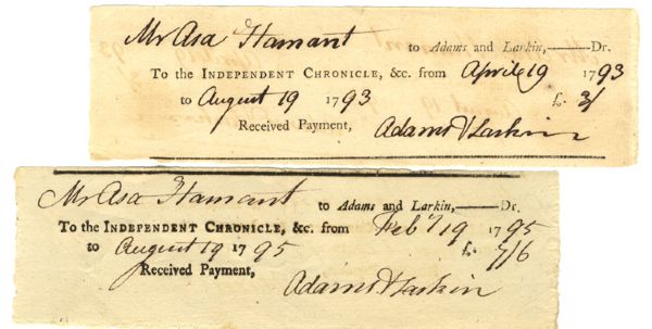 Newspaper Receipts - 1793