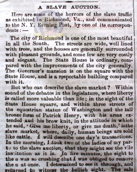 Eye Witness Account of a Slave Auction in Richmond