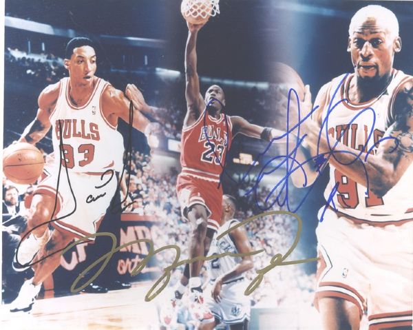 Composite Signed Photograph of Three Chicago Basketball Greats