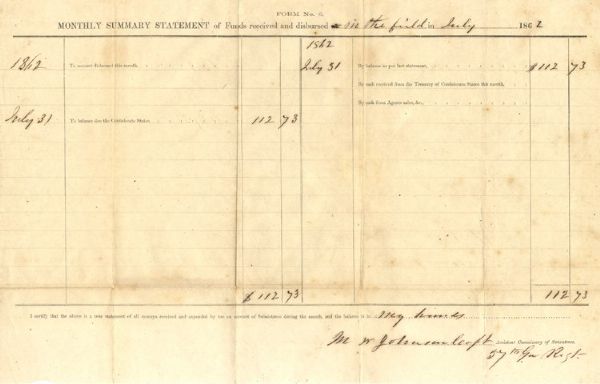 Confederate Army Financial Statement