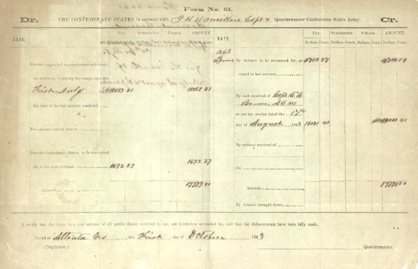 Confederate Quartermaster's Payroll Account Report