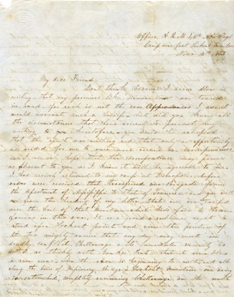 Alabama Quartermaster's Letter From Lookout Mountain