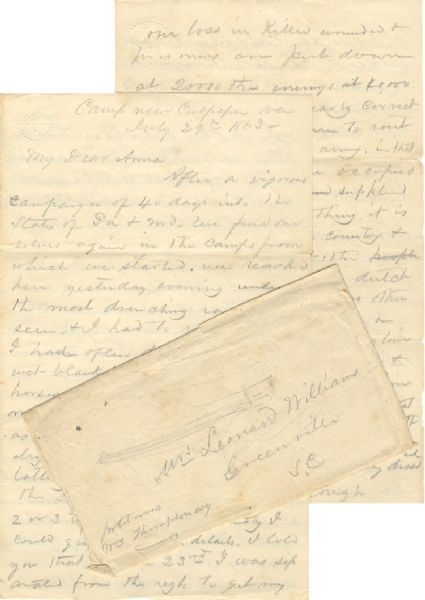 2nd South Carolina Cavalry Gettysburg Campaign Letter 