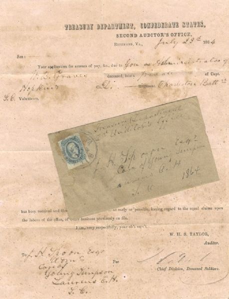 Letter and Envelope From C.S. Treasury Department