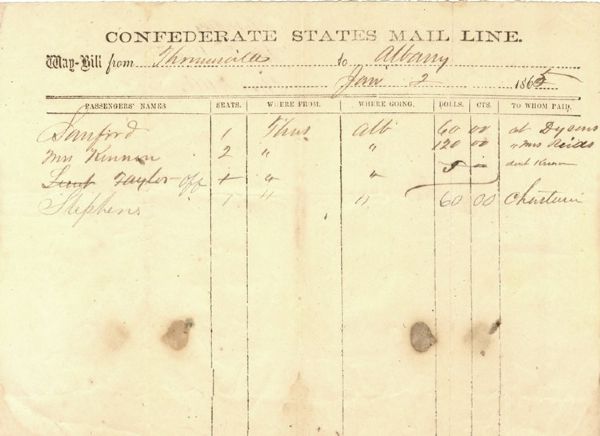 Confederate Georgia 1865 Way-Bill