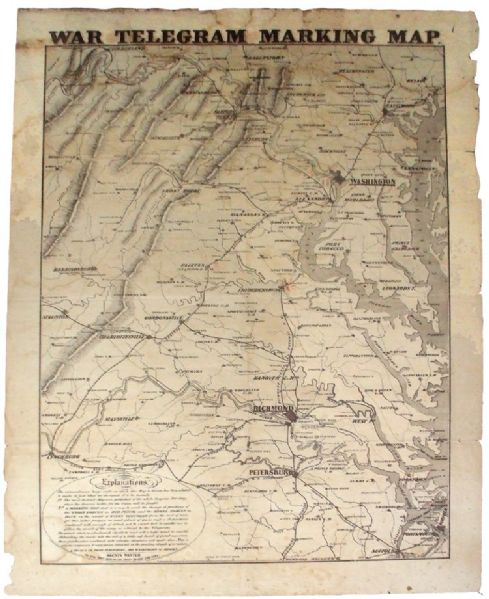 1862 War Telegram Marking Map
