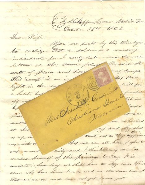 1st Wisconsin Cavalry Letter from the Zollicoffer House in Nashville