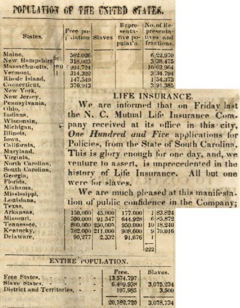 Slave Population and Slave Insurance