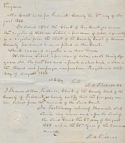 1855 Freeman's Virginia Court Document 