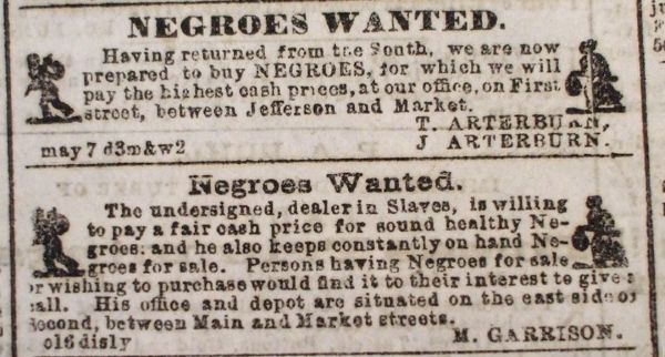 Slave Dealer Places Unusual Illustrated Slave Advertisement - Shows Male and Female Slaves