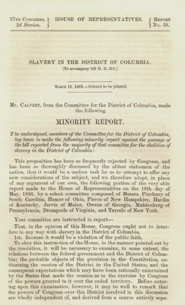 Interference of Slavery In The District of Columbia Is Unwise and Unconstitutional