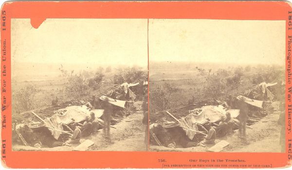 Civil War Stereoview, Our Boys in the Trenches