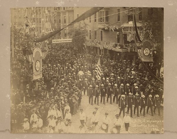 Boston G.A.R. Parade Photograph With U.S. Grant Banner