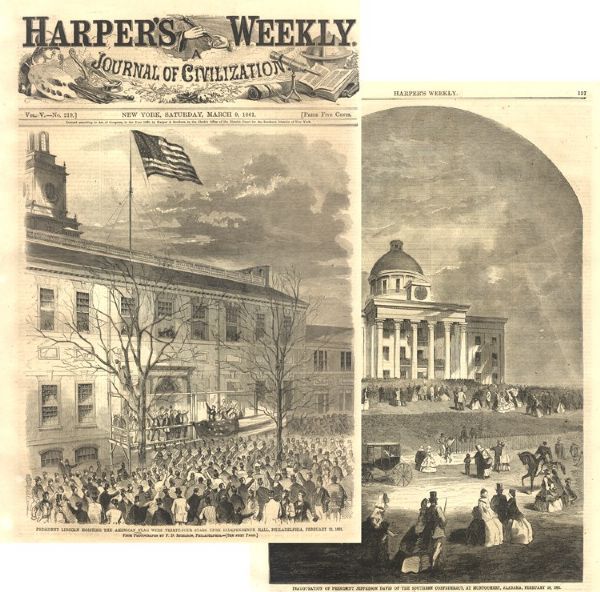 Lincoln Raises the Flag in Philadelphia; Sneaks Through Baltimore; While Jefferson Davis is Inaugurated in Alabama