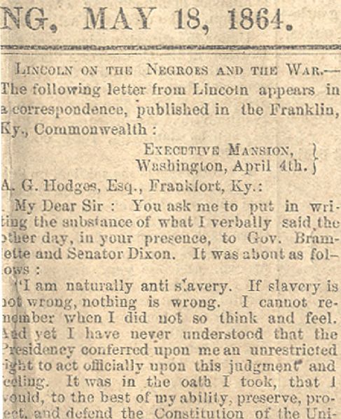 Lincoln Defends His Emancipation in a Confederate Newspaper.