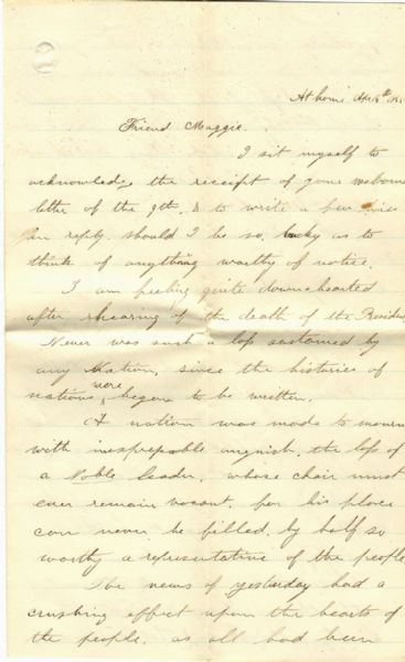 Very Lengthy and Respectful Letter Covers Lincoln’s Death