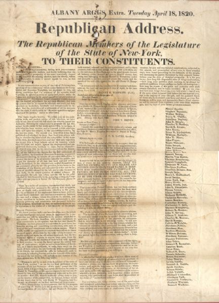 1820 New York Gubernatorial Campaign Broadside