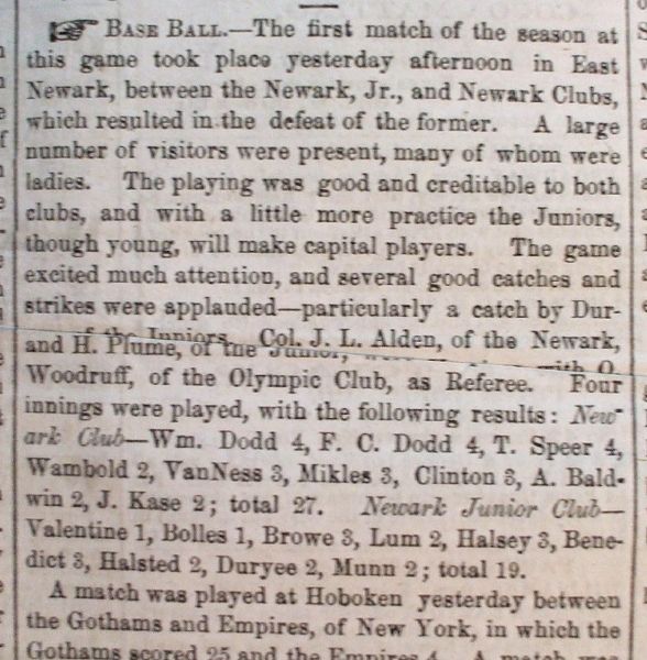 1855 Newark Baseball Reports