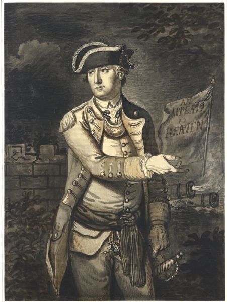 Original Revolutionary War Art - A watercolor portrait of Charles Lee, circa 1775