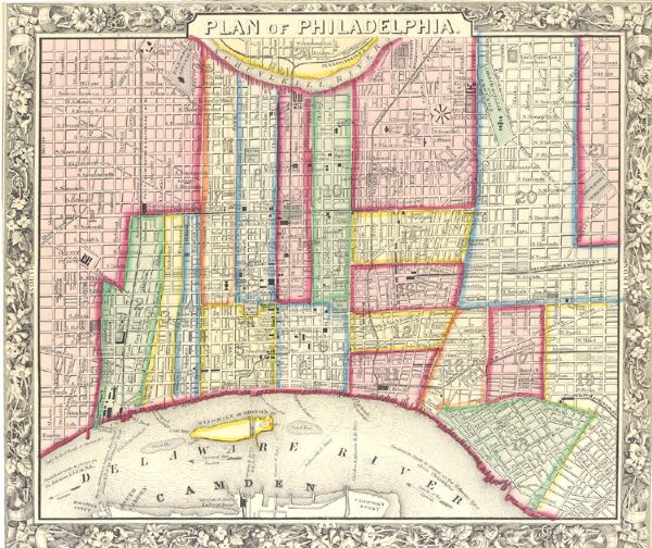 Colorful Plan of Philadelphia Street Map.