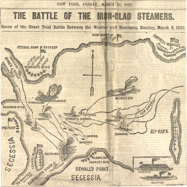 New York Herald On Battle of Hampton Roads, Guerrilla Hanging, Fighting at Pea Ridge and Fort Craig, New Mexico 