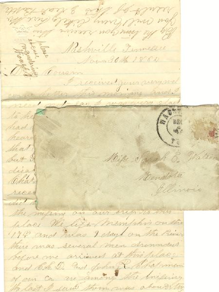 Union Cavalry Letter Written During The Battle of Franklin 