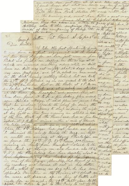 Port Royal South Carolina Battle Letter Including Sharpshooting From Tree Tops