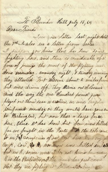 Rare Battle of Fort Stevens Letter-The Only Battle Abraham Lincoln Witnessed. 