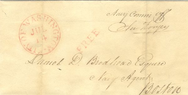 Early Naval Luminary John Rogers Free Franked Postal Cover