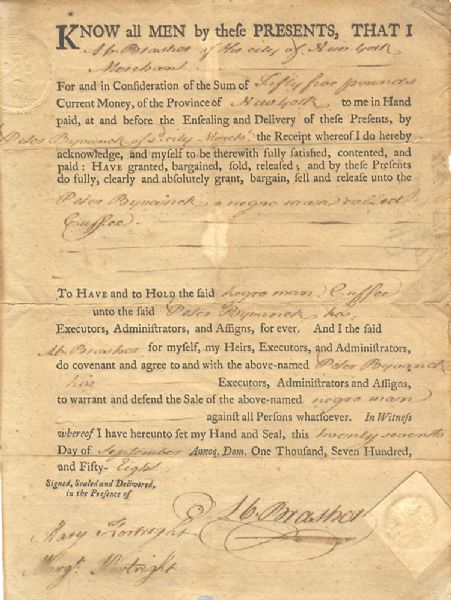Colonial New York Slave Bill of Sale