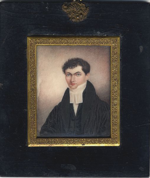 MINIATURE PORTRAIT ON IVORY OF THE FIRST AMERICAN BORN LEADER OF AN AMERICAN JEWISH CONGREGATION!  GERSHOM MENDES SEIXAS (BORN 1746 NEW YORK;-1816). 