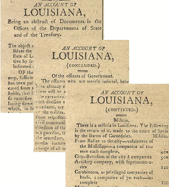 Rare 1803 newspaper printings of the first official description of the newly-acquired Louisiana Territory