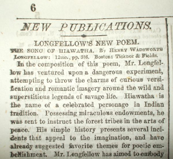 A Printing of Longfellow’s “Hiawatha” the Day It Was Released - And More on the Fugitive Slave Rescue Case of Passmore Williamson