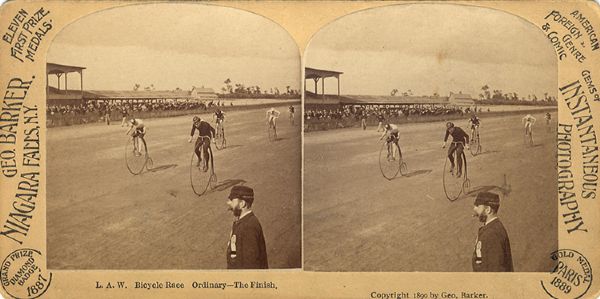 Rare Stereoview of a High Wheeler Bicycle Race