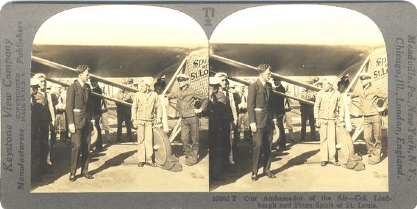 Charles Lindbergh and Sprit of St. Louis Stereoview
