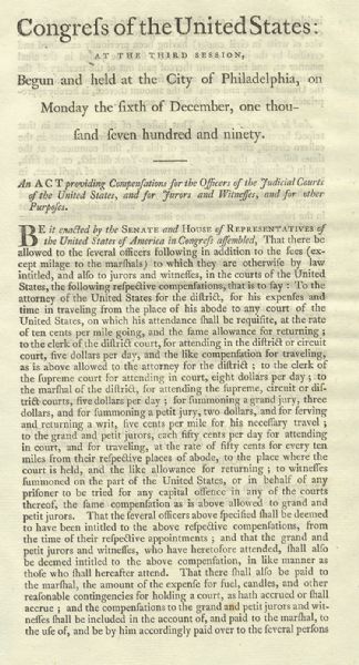 The First Congress From Philadelphia - Compensation Act