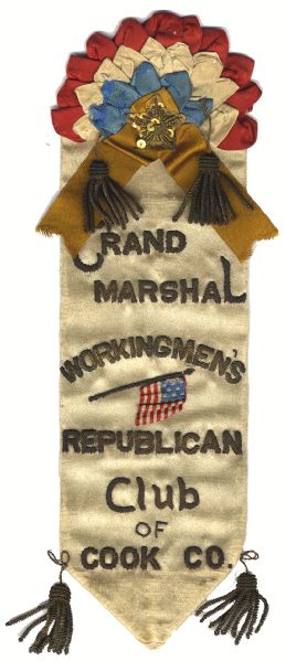 Enormous 1896 Political Campaign Ribbon From Cook County Chicago, Il.