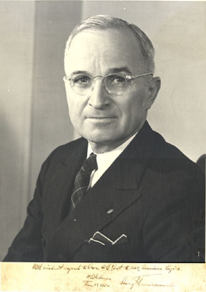 Excellent Harry Truman Signed Photo From the White House