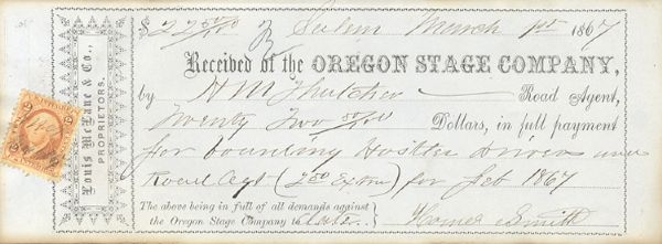 Oregon Stagecoach Line Receipt