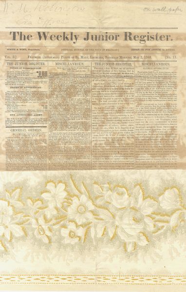 Very Rare Newspaper Printed on Wallpaper - Early Commercially Paid Negro Labor