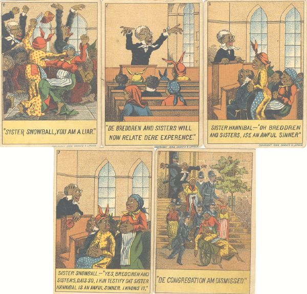 Five Sequential Trade Cards Lampoon the Black Church