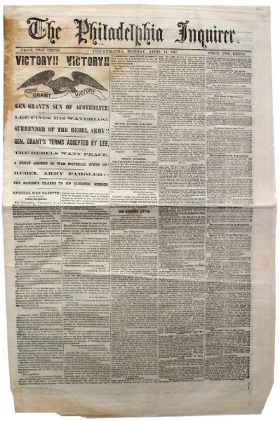 Day After Appomattox Eagle Victory Surrender Newspaper
